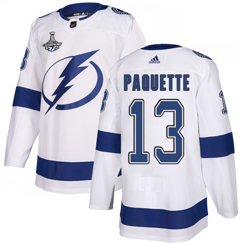 Adidas Tampa Bay Lightning Men #13 Cedric Paquette White Road Authentic 2020 Stanley Cup Champions Stitched NHL Jersey